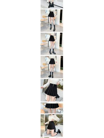 Schwarzer Plissee-Midirock mit hoher Taille - Leicht elastisch, schlankmachend, verdickt für Herbst/Winter