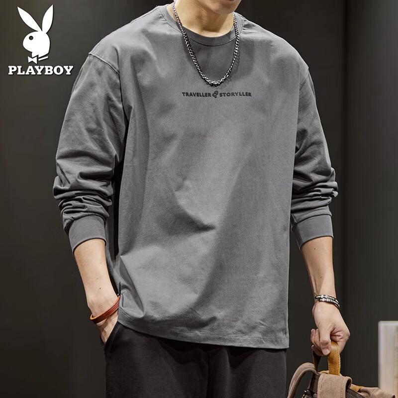 

PLAYBOY Men s Loose Fit Heavyweight Cotton Long Sleeve T-Shirt L