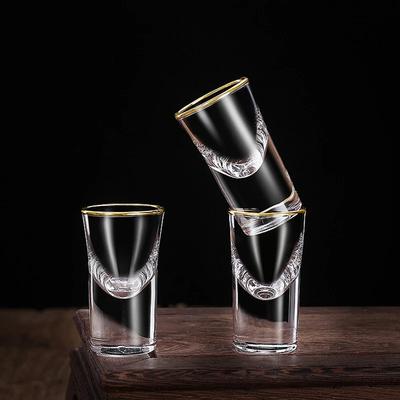 6pcs Sets Luxury Vodka Glass Bar Tools Elegant Golden Edged Small Wine Glass Transparent Thick Bottom Baijiu Cup Wine Utensils