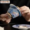 130ML Sheep Fat Jade Porcelain Gaiwan Enamel Colored Blue And White Dragon Palace Tea Tureen Tea Brewing Cover Bowl Tableware