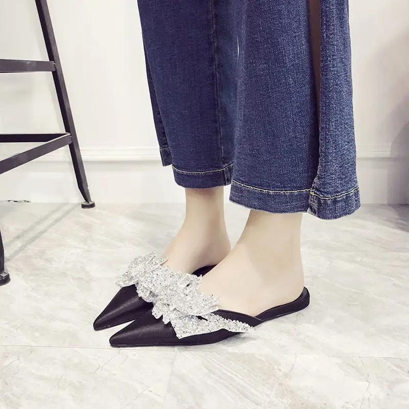 Fashion Sequins Women's Slippers and Ladies Sandals Pointed Toe Shoes Designer Luxury Shoe Wholesale Chic Elegant Low Price Pvc Slides