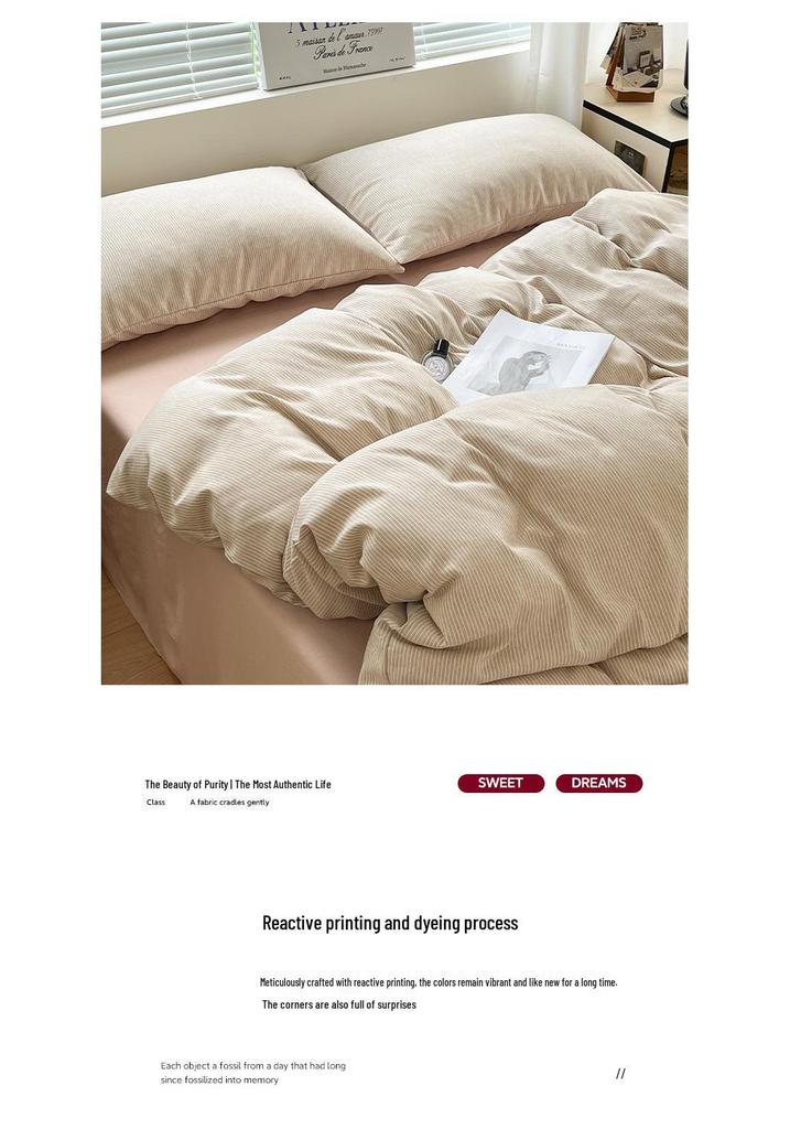 Japanese Minimalist Pure Cotton Bedding Set - Washed Cotton Duvet Cover, Bed Sheet, Dorm-Friendly (3 or 4-piece).