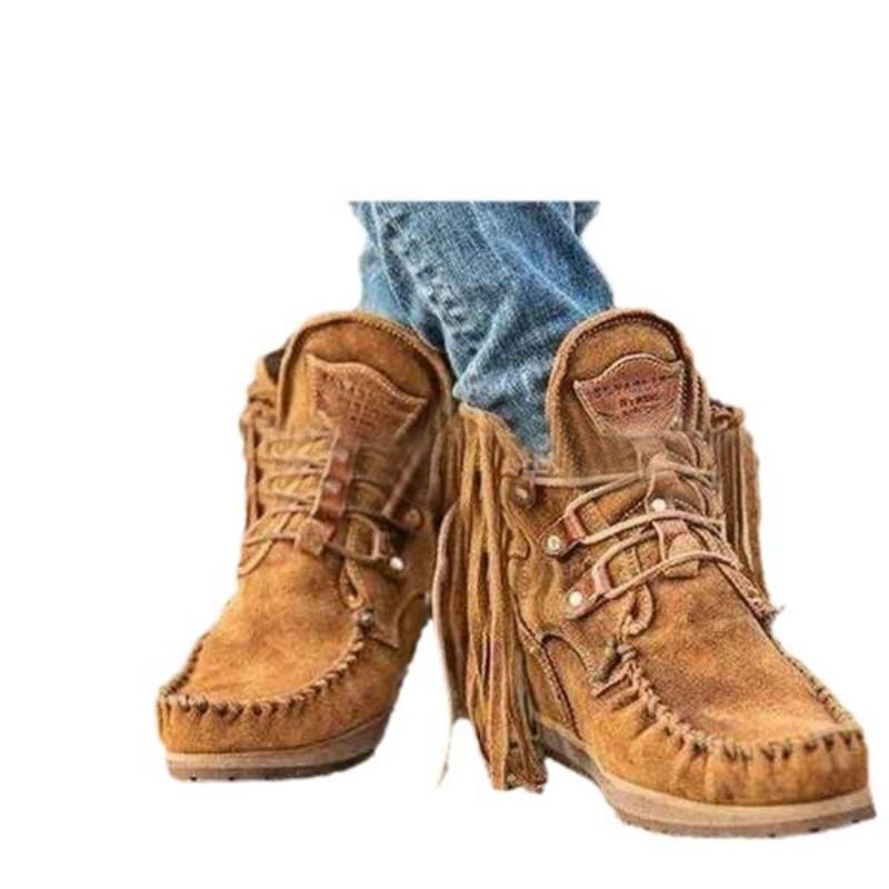 Nya fransiga korta stövlar dam höst och vinter nya damstövlar western cowboy stil Chelsea