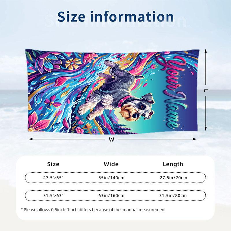 Dog Theme Beach Towel Personalized Custom Name & Text Soft Quick Dry Beach Towel for Swimming Travel