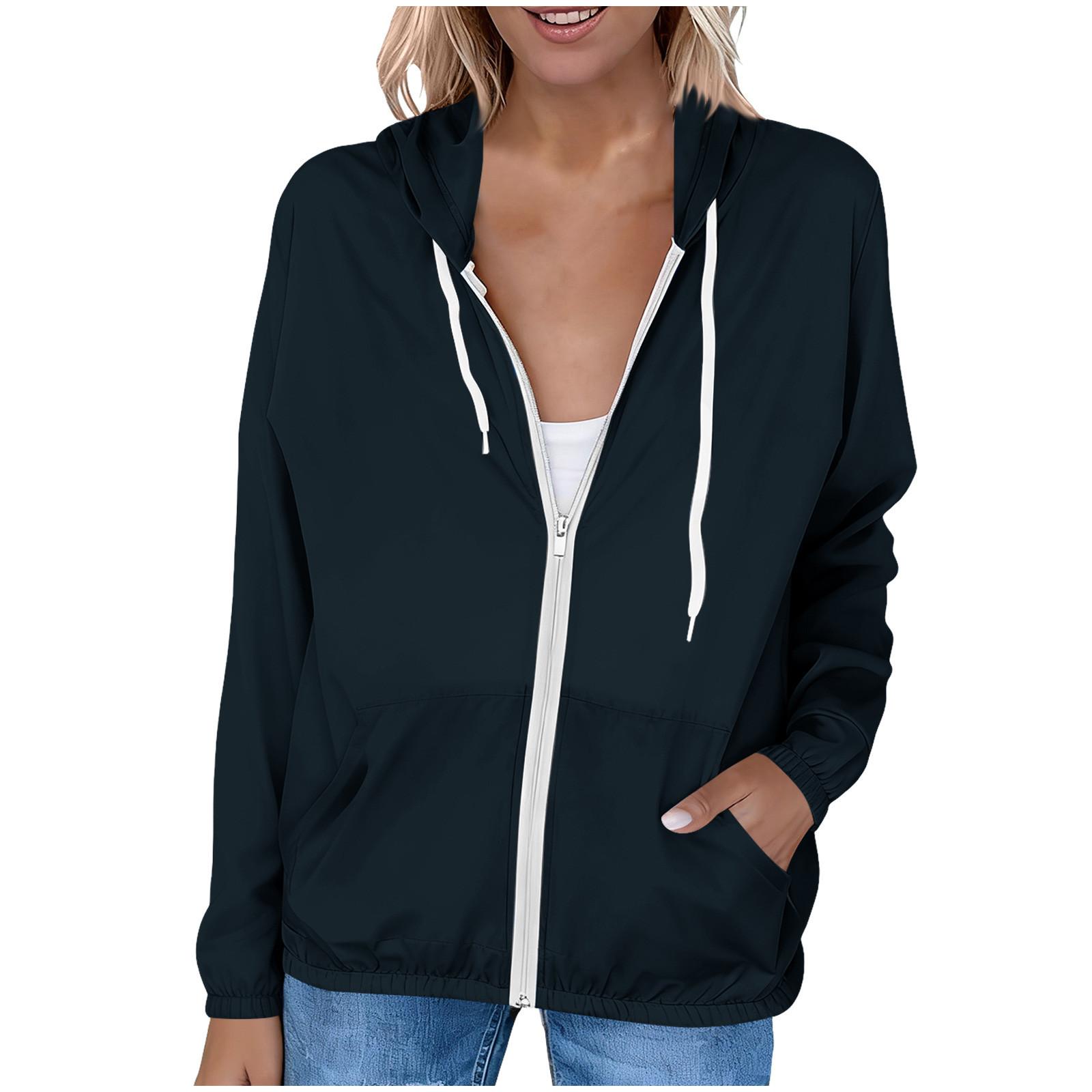 

Женская модная свободная уличная куртка с капюшоном от солнца L чёрный