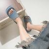 2025 New Summer Denim Blue Platform Slippers Women Open Toe Thick High Heels Slides Shoes Female Jeans Flip Flops Sandalias