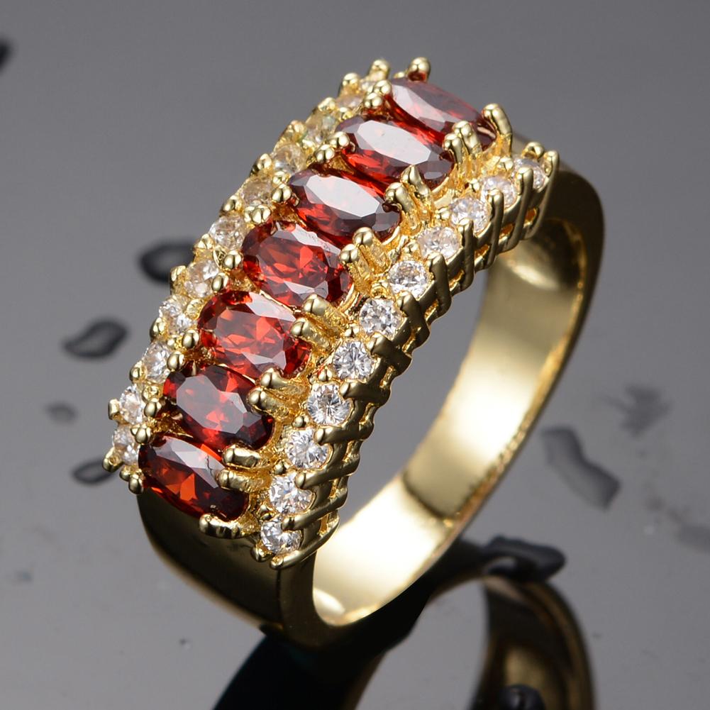 Luxury Female Red Crystal Stone Ring Charm Big Gold Color Wedding Jewelry For Women Promise Geometric Zircon Engagement Rings
