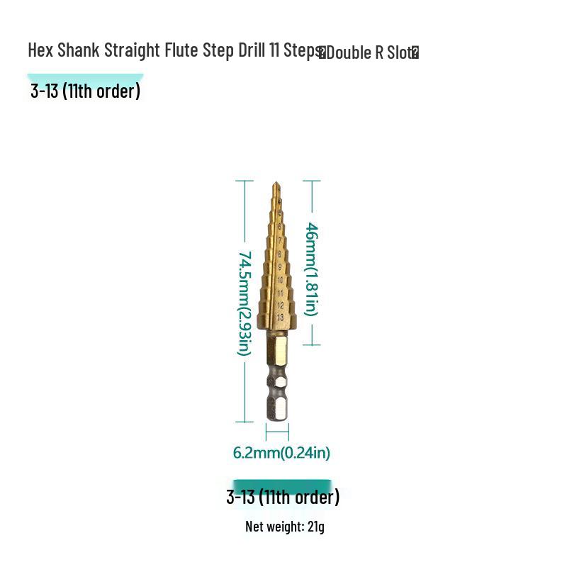 Hex Shank Step Drill Bit for Wood & Plastic, 3-13mm Reaming, 11 Sizes