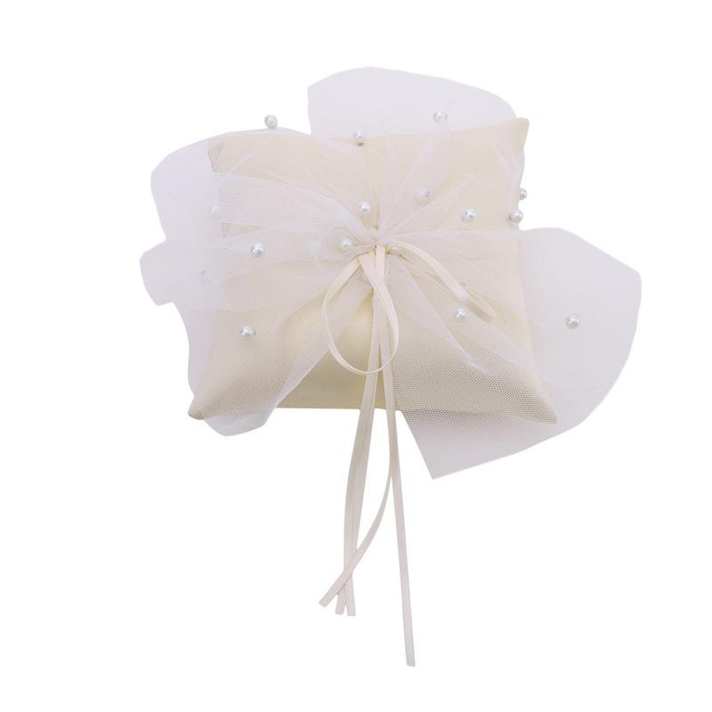 European Style Lace Wedding Ring Pillow Pearl Bowknot Decorative Ring Bearer Holder Pillows For Wedding Party Anniversary Ceromony