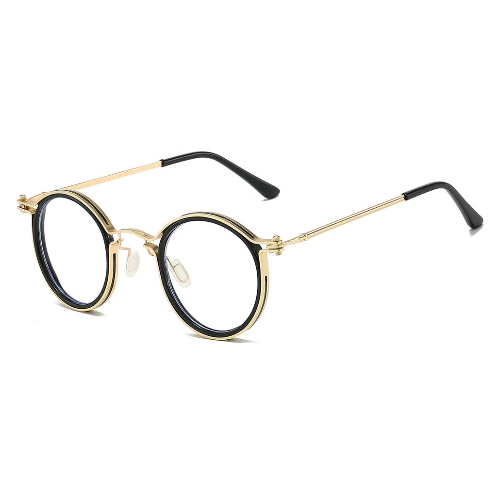 Retro Round Glasses with Blue Light Blocking Men Chic Metal Punk Frame Women's Fashion Ultra-light Eyewear for Decor