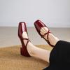 Four Seasons Wear Women's Single Shoes Square Head Patent Leather New Rubber Soft Sole Leather Shoes Low Heel Flat Shoes Casual Solid Color Square H