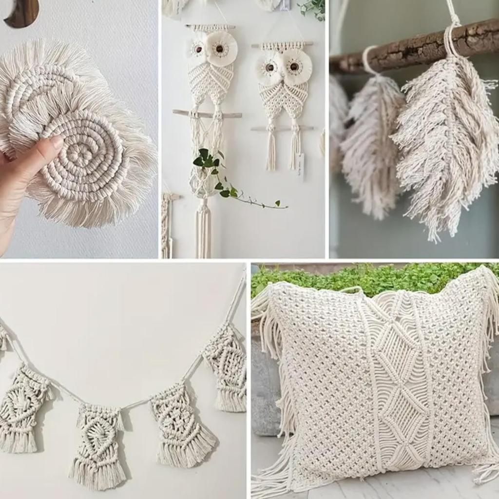 COZENTA Macrame Cotton Set of 3 Colors Light for Knitting and Crafts Yarn, String, 3mm, 100m, (Cerulean Blue, Blue, White)