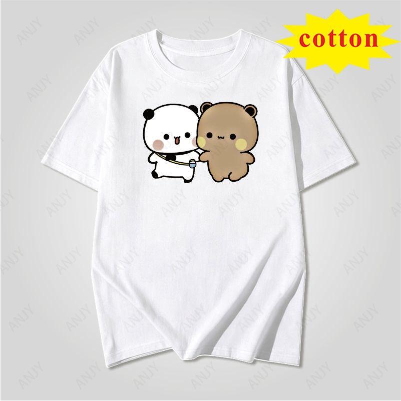 Japanese Soft Cute Animal Tshirt Cute Panda Bear Feeding Cat Pattern Loose Round Neck Top