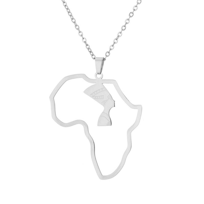 

Trendy Unisex Neck Chain Necklace With Detailed Egypt Queen And Africa Map Design Fashionable African Themed Jewelry серебряный