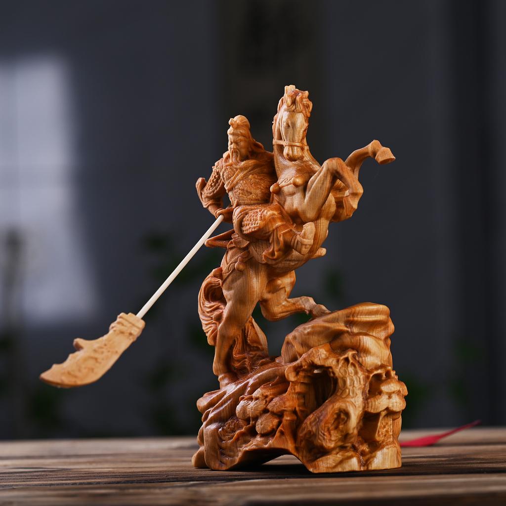 Cliff Cypress Carving Statue Of Guan Gong God Of Wealth Guan Yu Home Living Room Office Desktop Decoration Holiday Gifts