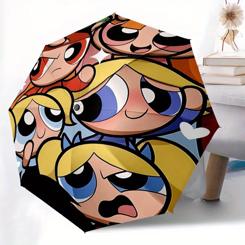 1pc Powerpuff Girls Automatic Folding Umbrella with 8-Rib Compact & Lightweight Design, Self-Opening/ Closing039
