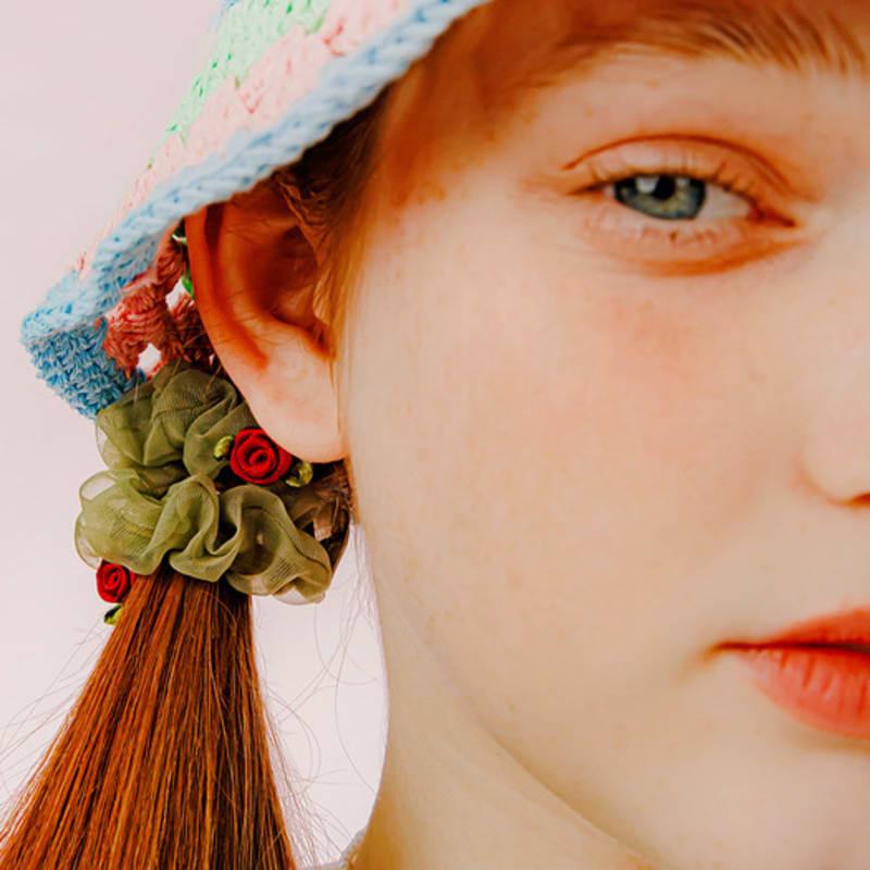 Mellotory Mini Rose See-through Scrunchie (khaki)