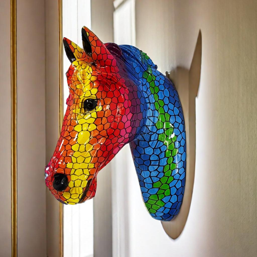 Home Use Decoration Colorful Horse Head Wall Hanging Ornaments Living Room Decoration Living Fine Room Entrance Decoration Resin Crafts