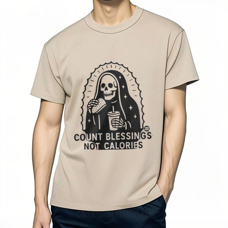 Men tshirt Anime Cotton Tshirt for man Graphic summer For man tshirt Count Blessings Not Calories Short Sleeve Rock Oneck Top