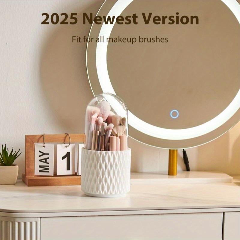 1pc Makeup Brush Holder[Dustproof & Waterproof] 360 Rotating Cosmetics Make up Brush Organizer Storage with Lid for Vanity