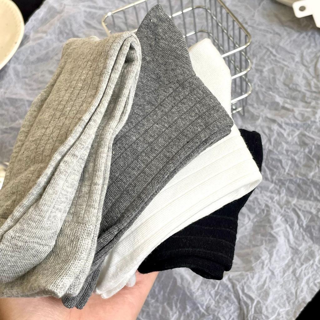 Socks Four Seasons White Strips Solid Color Black, White And Grey Medium Tube Socks Boneless Versatile Stacking Socks