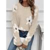 Hooded Round Neck Long Sleeved Sweater with Floral Jacquard Pattern for Autumn Women