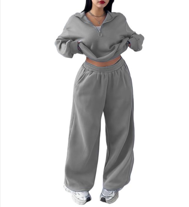 

2026 Euro-American Women s Half-Zip Pullover Hoodie & Long Pants Set - Casual Autumn/Winter Style XL світло-сірий колір