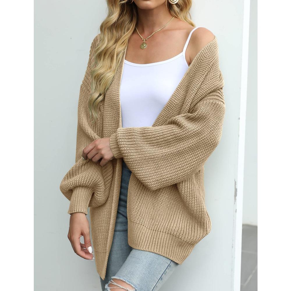 Women's New Autumn/Winter Bell-Sleeve Sweater Women's Outerwear Chunky Knit Pocket Cardigan