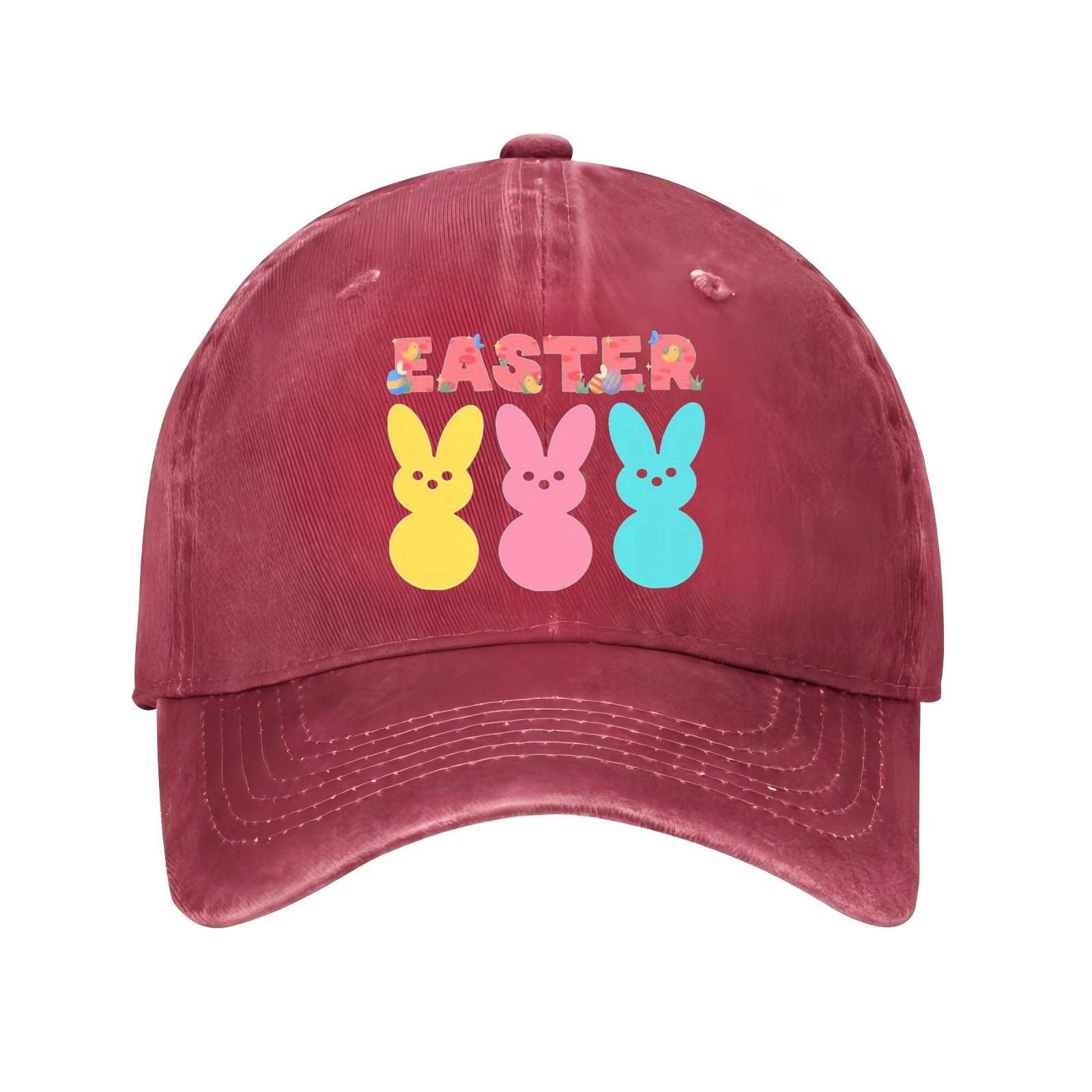 Easter Peeps Bunny Baseball Cap Distressed Cotton Casual Adjustable Hat for Unisex Adults One Size