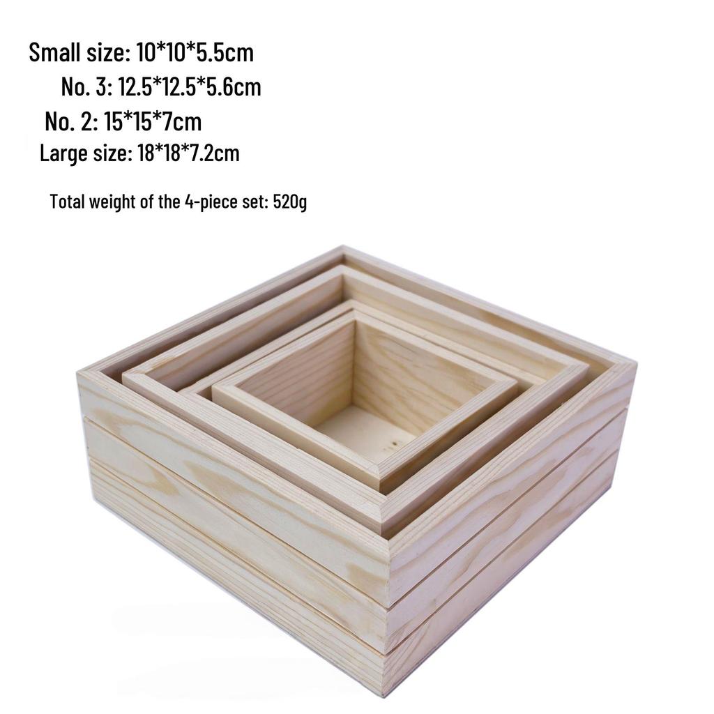 Solid Wood Square Lidless Storage Box - Multipurpose Wedding Party Favor, Single Layer.