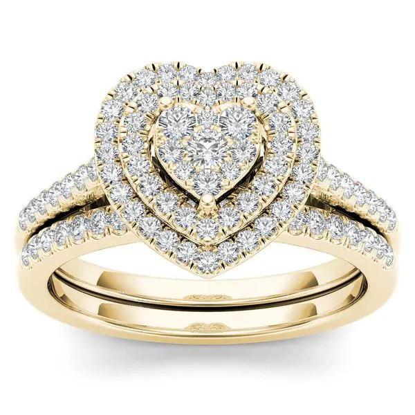 Hecheng Stylish Two-Piece Love Ring with Diamond Halo