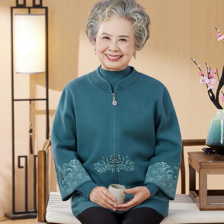 Winter Top Knitted Fake Two-piece Middle-aged and Elderly Women's Clothing Mother-in-law's Autumn Clothes Fashionable Cardigan Jacket