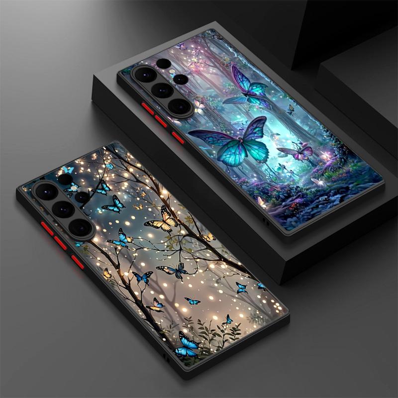 S25 Ultra Case Fantasy Butterfly Garden Pattern Matte Hard Cover For Samsung Galaxy S25 Edge S24 Ultra S23 S22 Plus S21 FE Capa Funda
