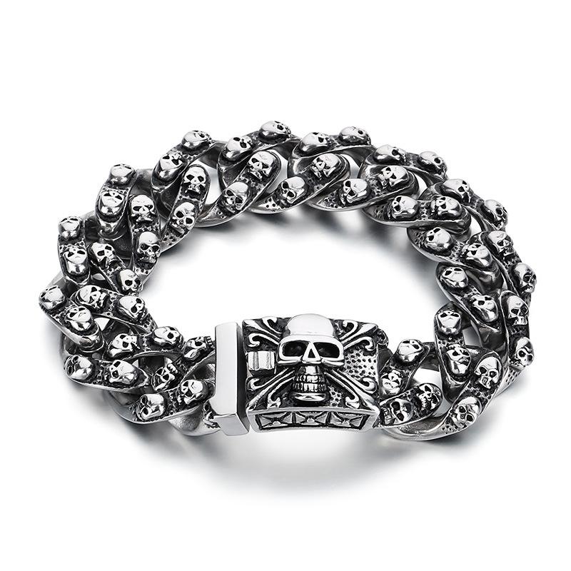 Domineering Retro Skull Men'S Titanium Steel Bracelet, Personalized Rock Punk Ghost Head Bracelet Accessories