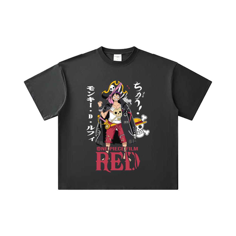 260 GSM Double Yarn 32 Count 100% Cotton One Piece V79 Luffy Film Red Print Unisex Heavy Cotton T Shirt