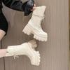 Women's Mid-Calf Boots New Fashion Lace-up Patent Leather Chunky Shoes Autumn High Heel Platform Black Motorcycle Boots