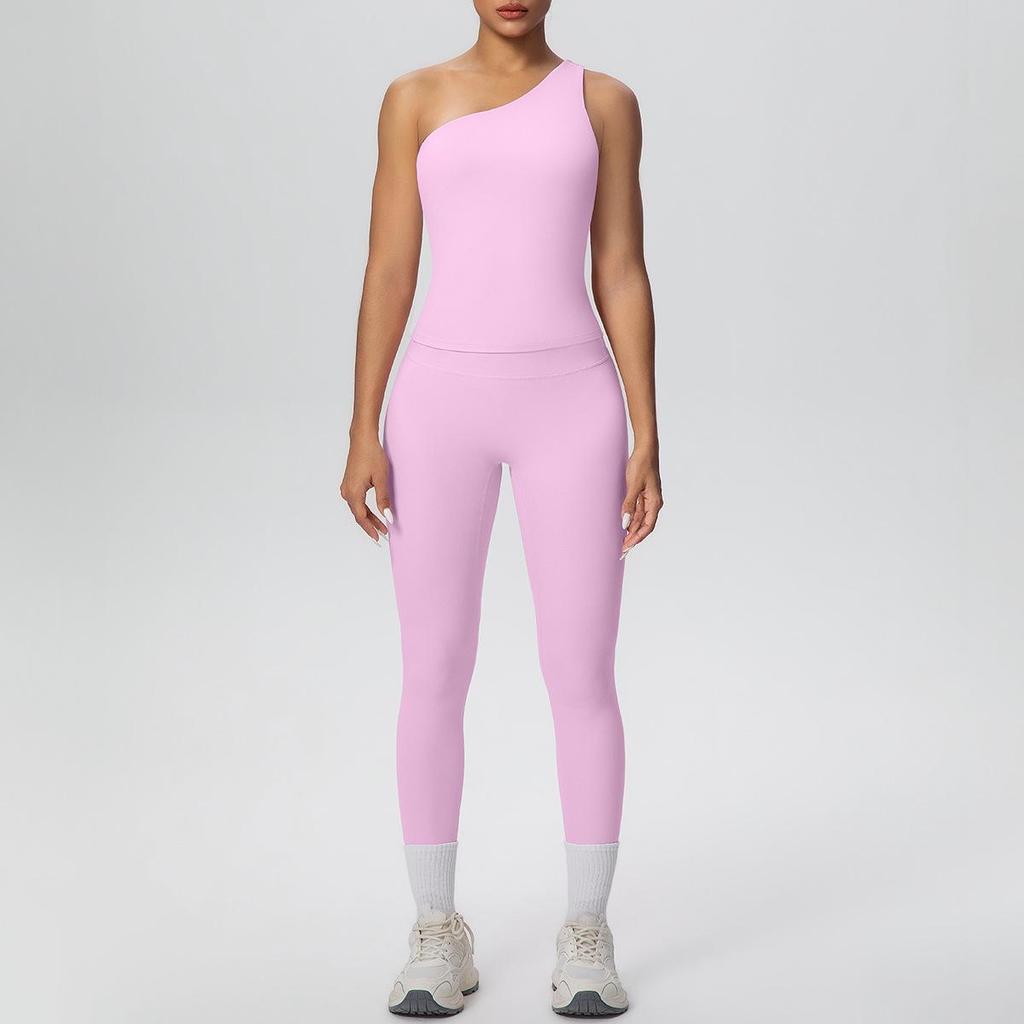 One-Shoulder Backless Sports Bra & High-Waisted Butt-Lifting Yoga Pants Set