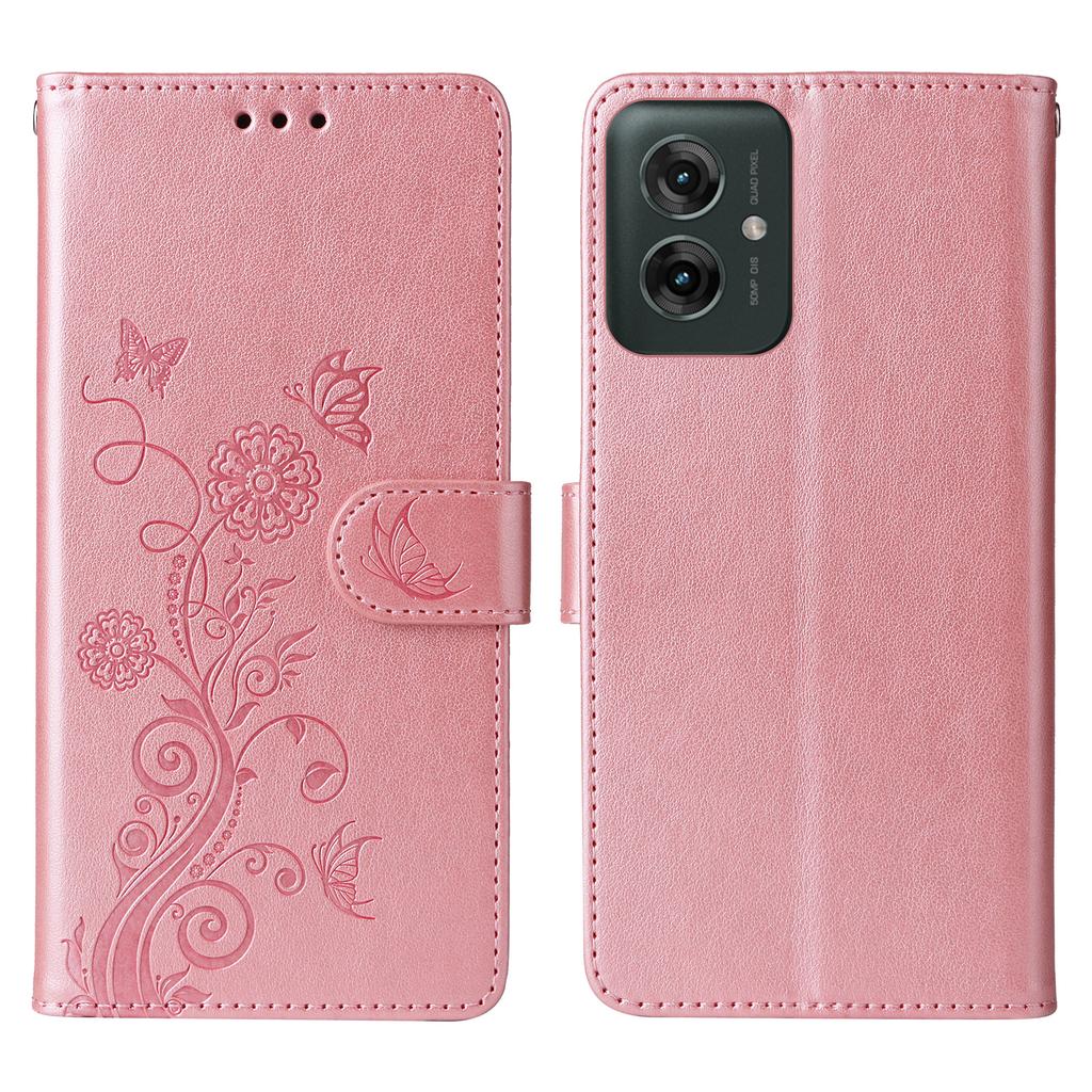 For Motorola Moto G55 5G Case Butterfly Floral Imprint Wallet Stand Leather Phone Cover