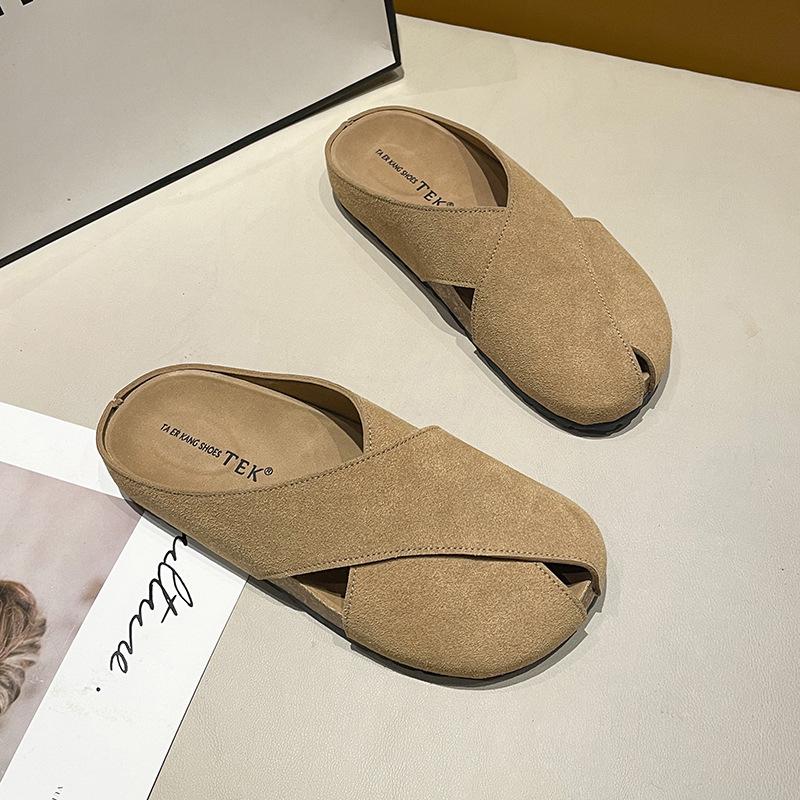 

Баотоу полутапочки женские уличные 2025 новые летние на плоской подошве ленивые одноногие мягкая подошва тапочки Birkencool 40 верблюд