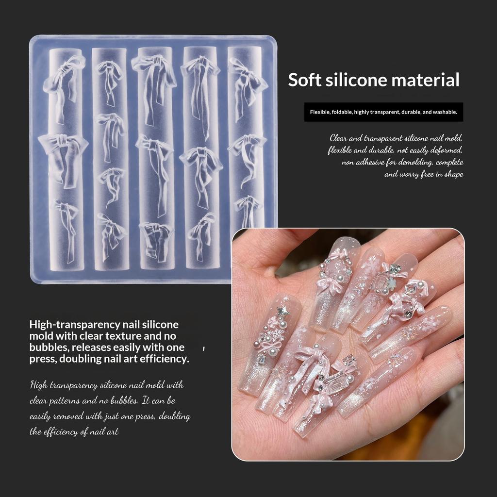 Ribbon Bow Nail Art Mold Silicone Cartoon Bowknot Pattern Nail Art Decorations Nail Polish Filling Mold Relief Design Manicure