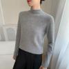 Rolled-Edge Half-High Collar Cashmere Knit Seamless Sweater: Women's Autumn/Winter Solid White Wool Base Layer
