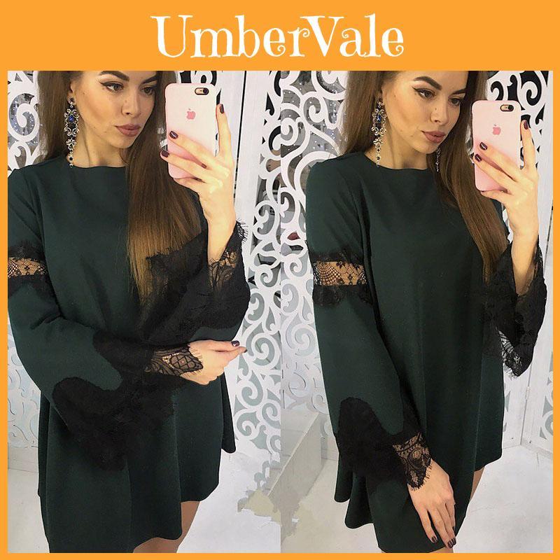 Elegant Solid Color Lace Stitching Dress For Women Perfect For Casual Outings