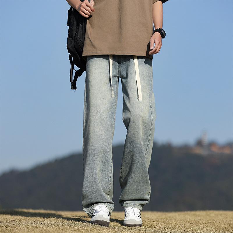 Wide-legged Jeans Men's New Spring and Autumn Trousers Loose Draped Aged American Retro Washing Straight Pants