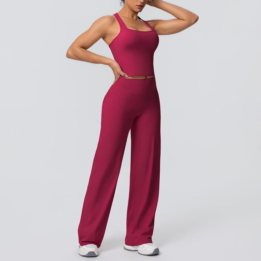 High-Waisted Yoga Set: Hip-Lifting Wide-Leg Pants & Sports Back Crop Top