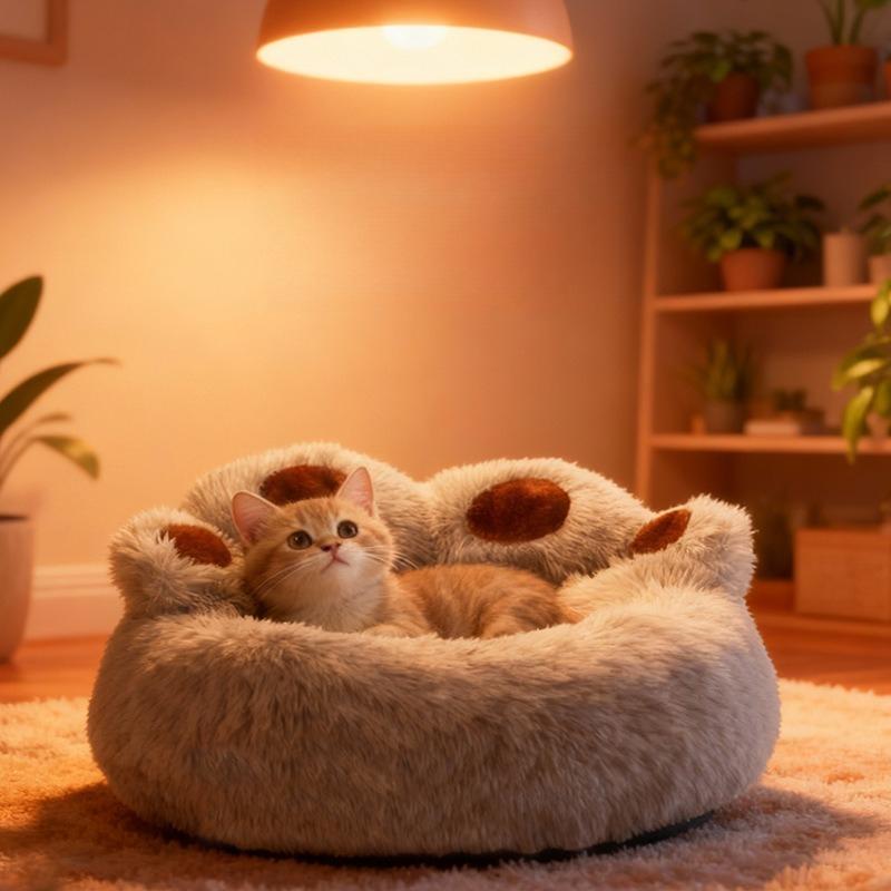 Bärenpfote Haustierbett Warmes Plüsch Beruhigendes Donut-Bett für Mittlere Hunde Katzen, Anti-Angst Welpen Katze Kissenmatte Winter Weiches Rundes Bett