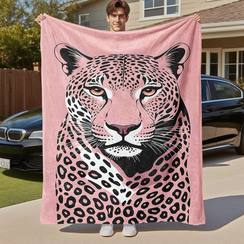1pc Leopard Print Outdoor Flannel Blanket Soft Warm All-Season Throw for Sofa Bed Car Camping Office, Cozy Gift Idea1174S