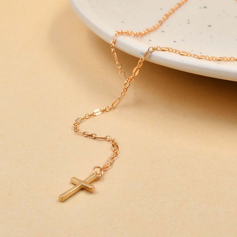 Vintage Gold Cross Pendant Necklaces for Women Girls Simple Metal Clavicle Chain Charm Necklace Jewelry Gifts