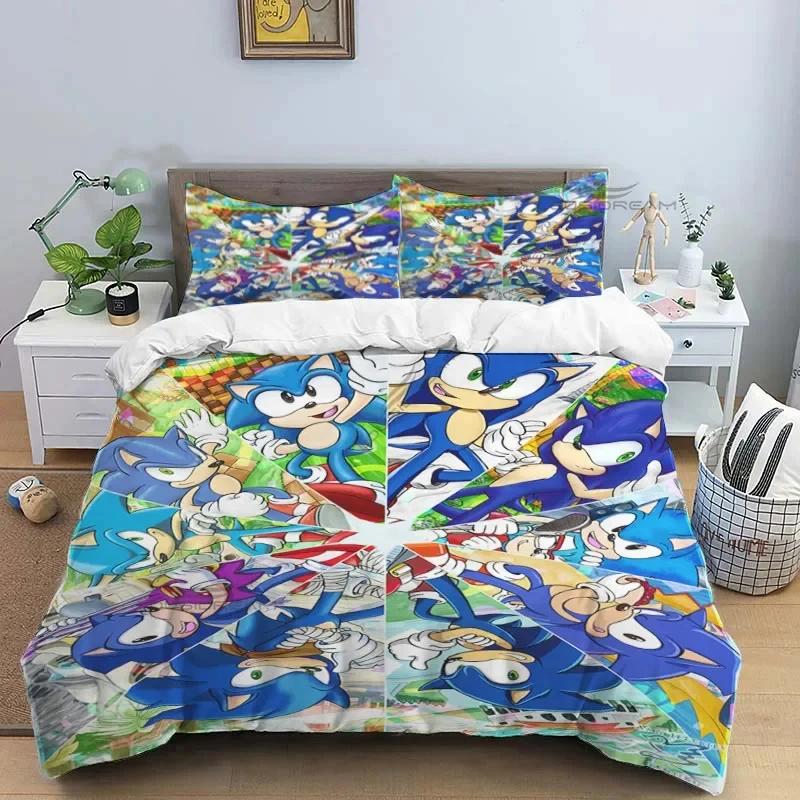3D Cartoon Game Hedgehog Comforter Bedding Set,Duvet Cover Bed Set Quilt Cover Pillowcase,King Queen Size Bedding Set