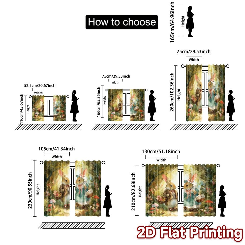 2pcs   2D FLAT PRINTING Curtains (Without Rod) Rabbit Stroll Modern Curtain Modern Versatile 100% Polyester Curtains Thermal