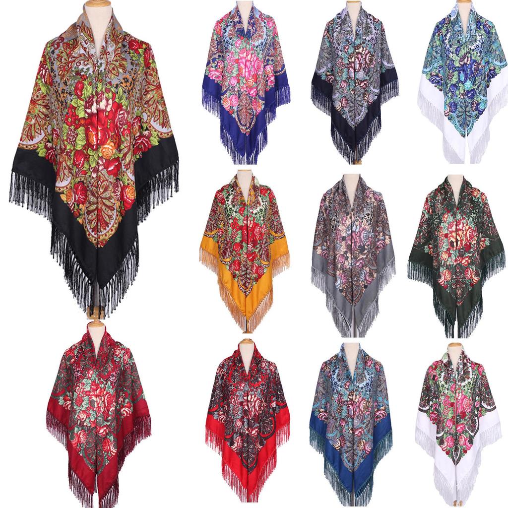 Women's Plus Size Retro Print Shawl Scarf - Large Square Evening Dress Wrap